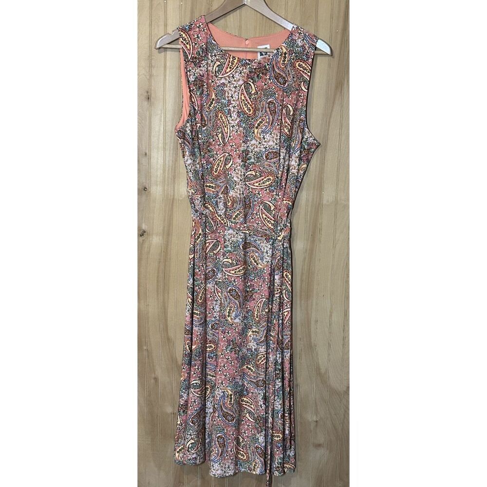 Anne Klein Women's Sleeveless Coral Floral And Paisley Dress With Belt